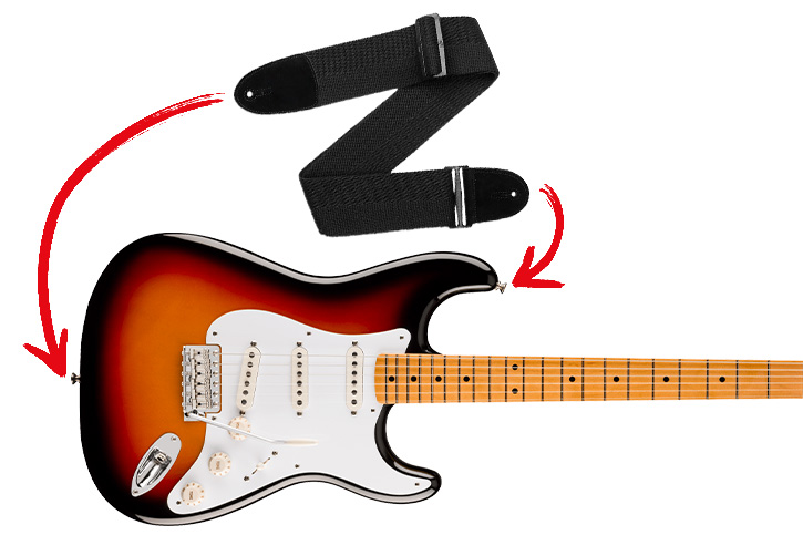 Image of fender electric pointing to strap button positions