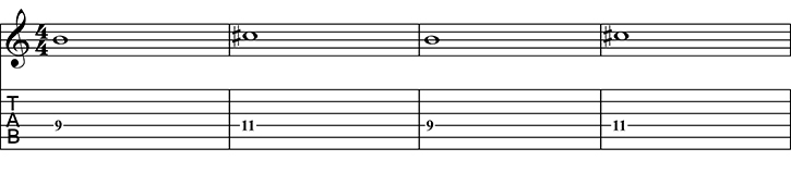 Whole notes, 9th and 11th fret on D string