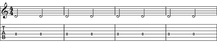 Half notes open D string