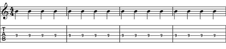 Quarter notes 9th fret D string